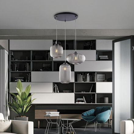 Lampada di Design in Metallo in Vetro Nero 3 Luci per - Tucana Viadurini