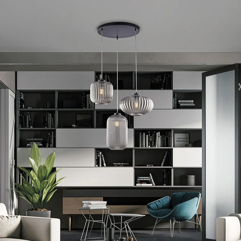 Lampada di Design in Metallo in Vetro Nero 3 Luci per - Tucana Viadurini