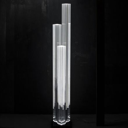 Lampada Led da Terra Cristallo Acrilico Satinato Design Trittico - Crystol Viadurini