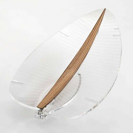 Lampada Led in Plexiglass Trasparente Oro Argento o Legno di Design - Foglialamp Viadurini