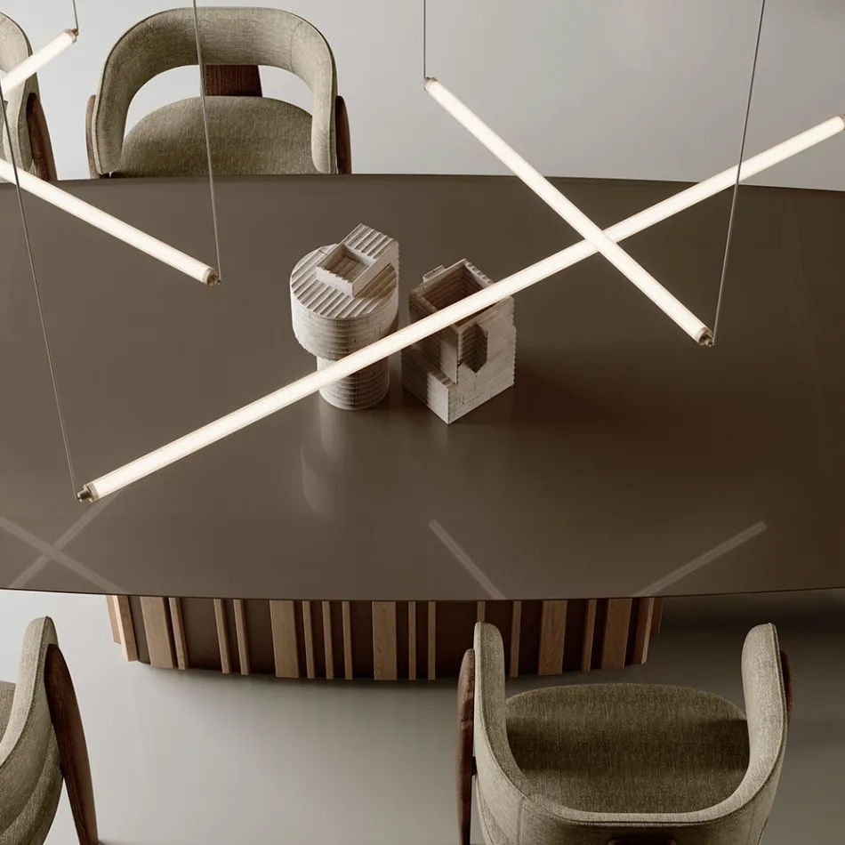 Lampada Led Moderna in Vetro Rigato dal Design Esclusivo Made in Italy - Lys Viadurini