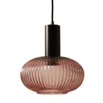 Lampada LED Sospesa in Alluminio Nero e Vetro Rosa Made in Italy - Illumino