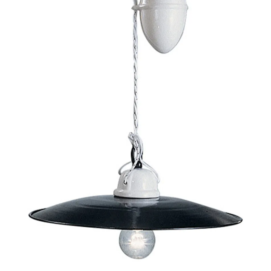 Lampada Saliscendi Sospesa in Ceramica Bianca e Metallo Nero - Potenza Viadurini