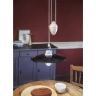 Lampada Saliscendi Sospesa in Ceramica Bianca e Metallo Nero - Potenza Viadurini