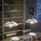 Lampada Sospesa 2 Luci in Ceramica Fatta a Mano con Passanastri - Napoli Viadurini