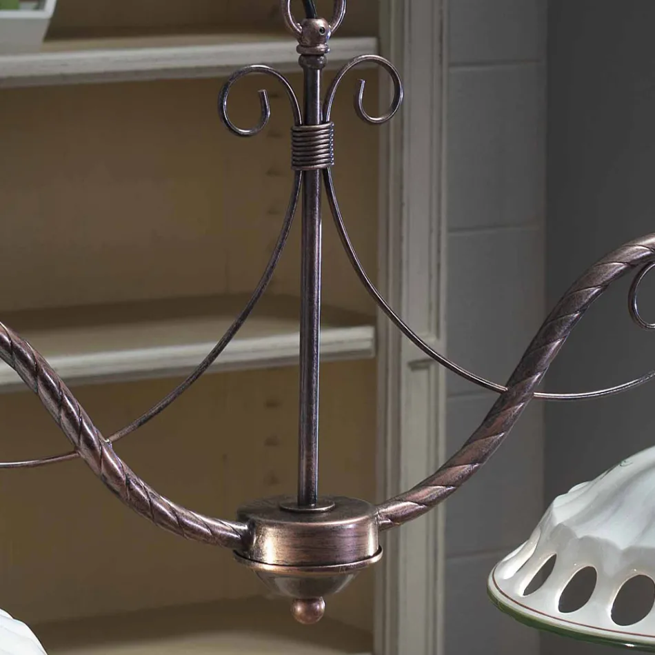 Lampada Sospesa 2 Luci in Ceramica Fatta a Mano con Passanastri - Napoli Viadurini