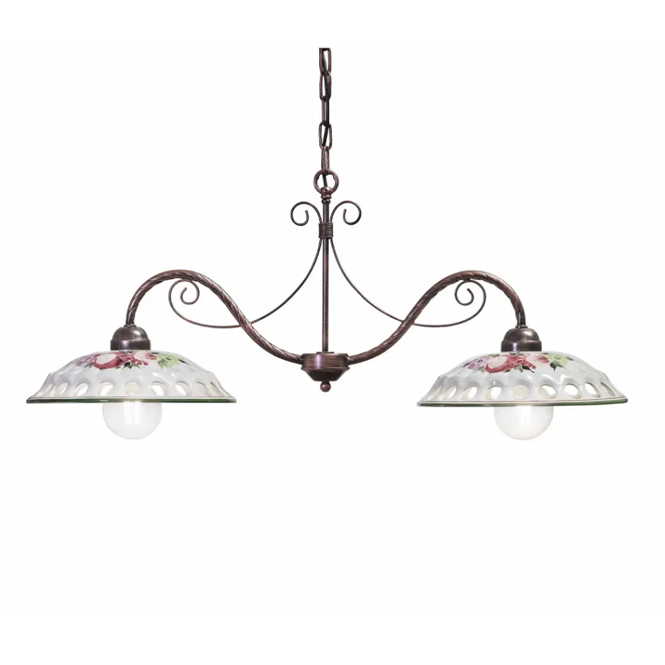 Lampada Sospesa 2 Luci in Ceramica Fatta a Mano con Passanastri - Napoli Viadurini