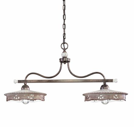 Lampada Sospesa 2 Luci Vintage in Ceramica Ferro Fatta a Mano - Alessandria Viadurini