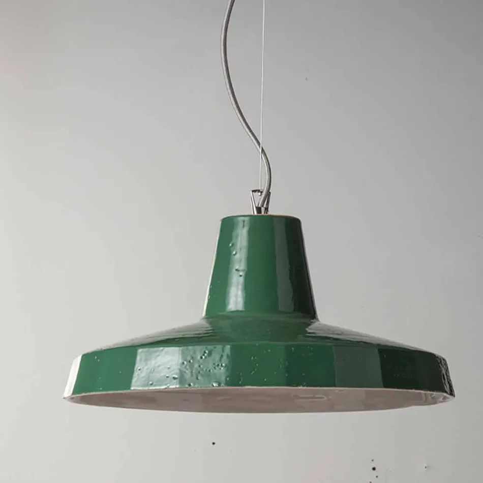 Lampada sospesa 42 cm in ottone e maiolica toscana Rossi - Toscot Viadurini