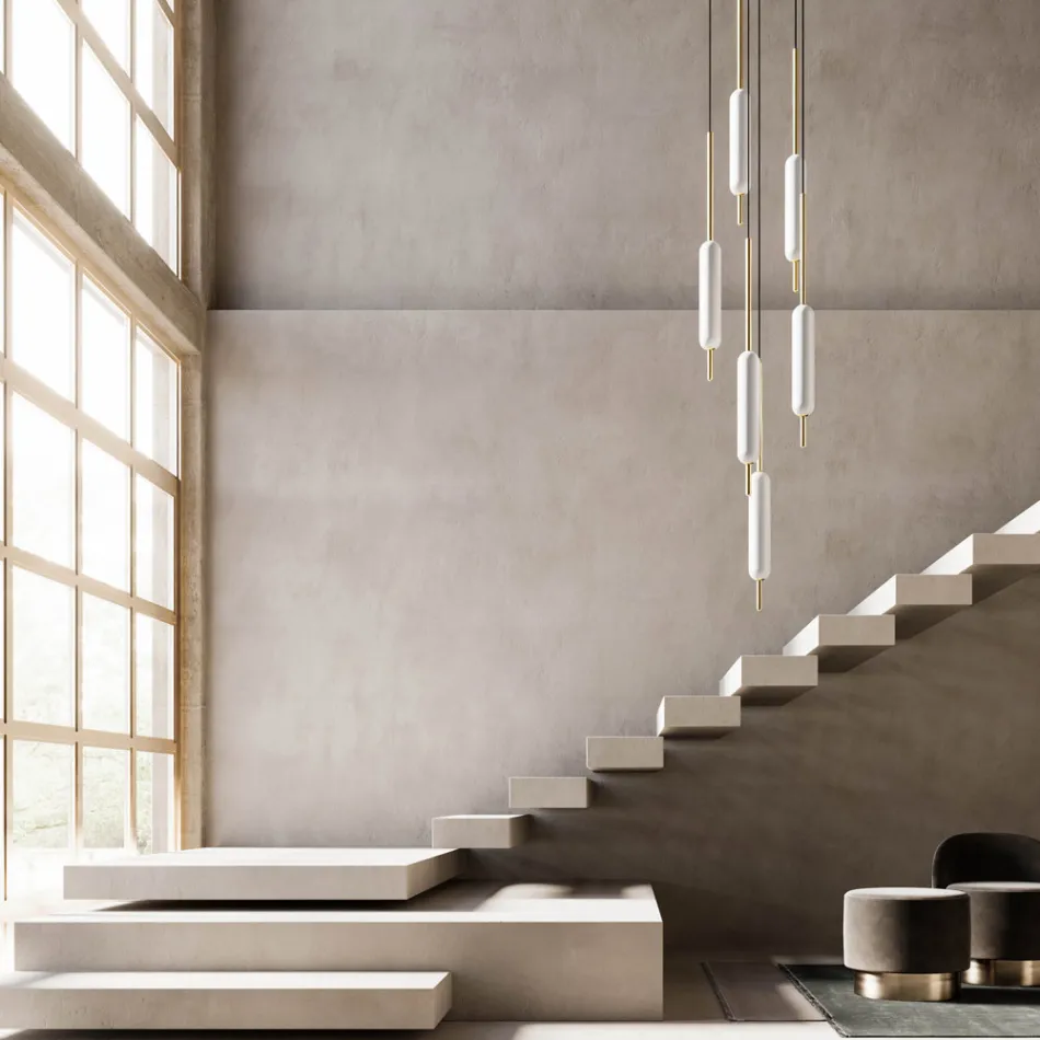 Lampada Sospesa a 1, 3 o 6 Luci in Ottone Design Moderno - Typha by Il Fanale Viadurini