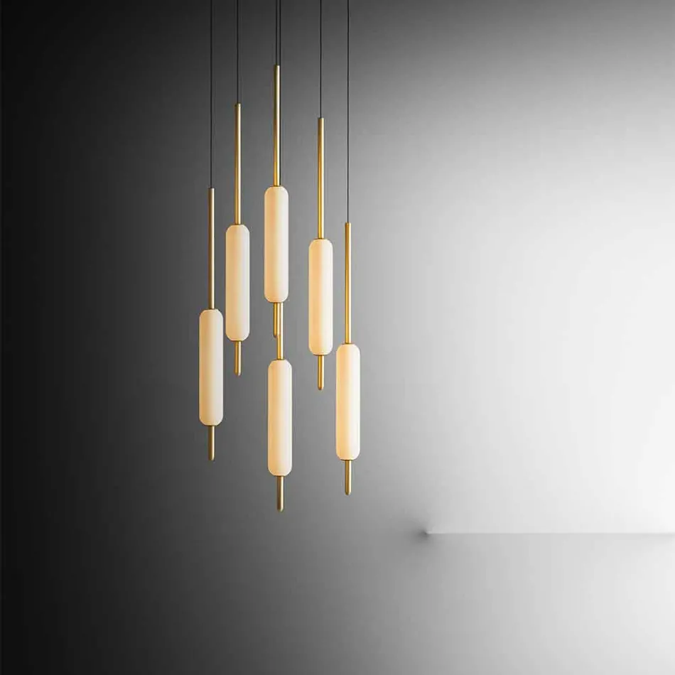 Lampada Sospesa a 1, 3 o 6 Luci in Ottone Design Moderno - Typha by Il Fanale Viadurini
