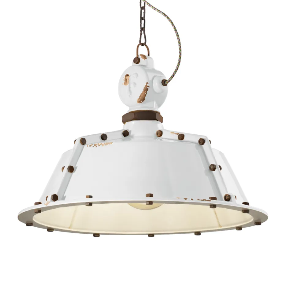 Lampada Sospesa Artigianale Industriale in Ferro e Ceramica - Industrial Viadurini