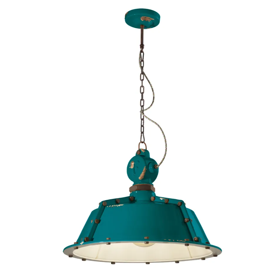 Lampada Sospesa Artigianale Industriale in Ferro e Ceramica - Industrial Viadurini