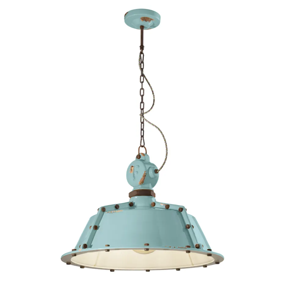 Lampada Sospesa Artigianale Industriale in Ferro e Ceramica - Industrial Viadurini