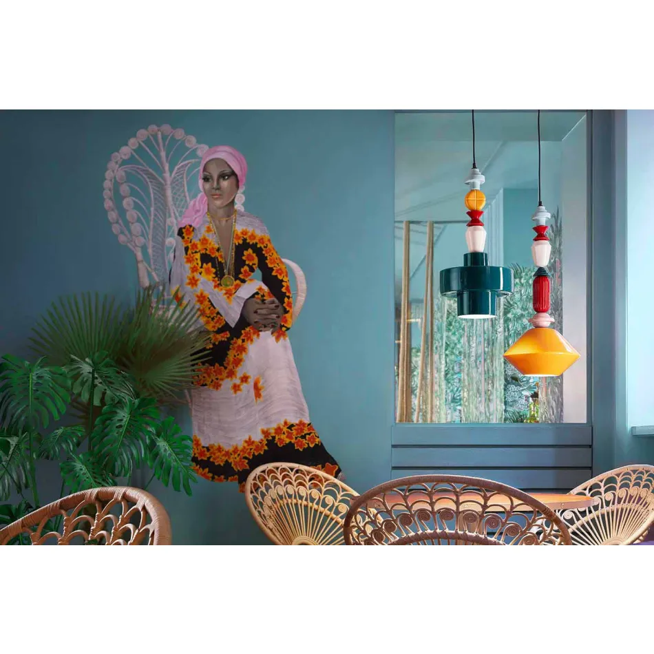 Lampada Sospesa Ceramica Giallo o Verde Retrò Made in Italy – Ferroluce Lariat Viadurini