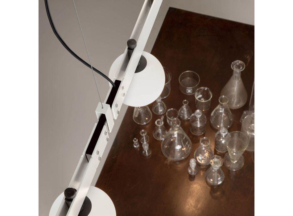 Lampada Sospesa Design Alluminio Bianco con Sfere Vetro e Faretti - Esodo Viadurini