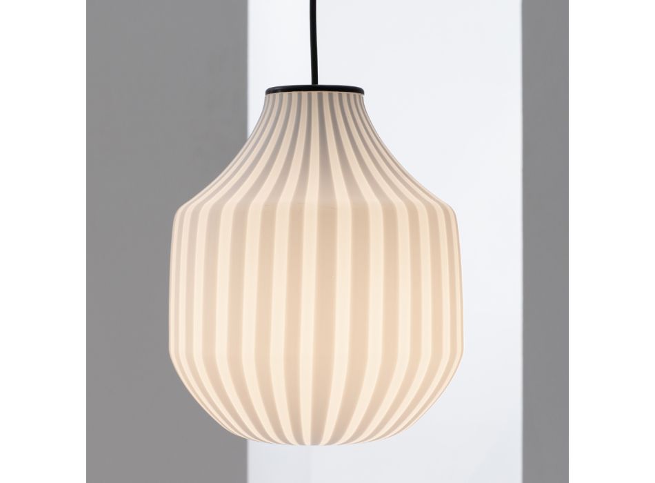 Lampada Sospesa Design Tondeggiante in Vetro Bianco in Filigrana - Caravan Viadurini