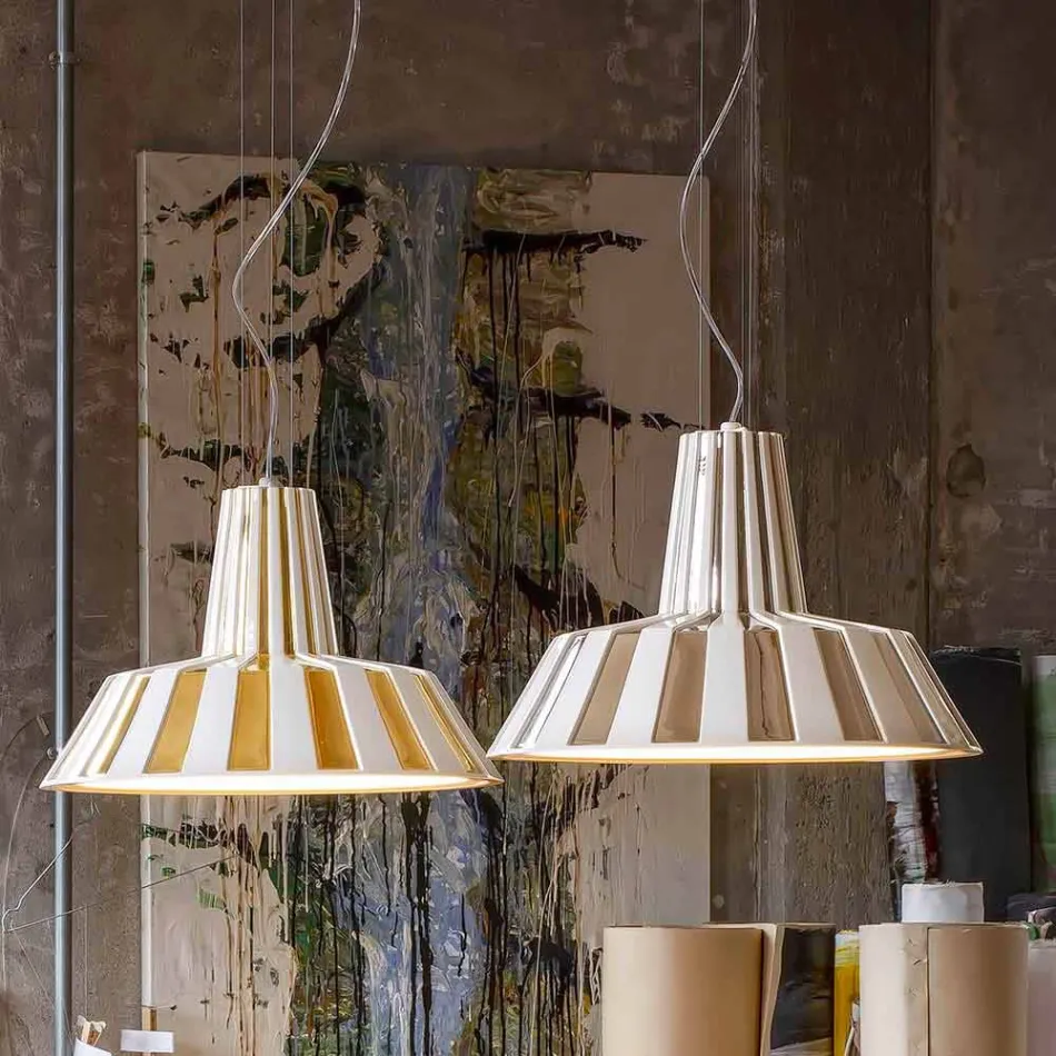 Lampada Sospesa di Design in Ceramica a Righe – Budin Viadurini