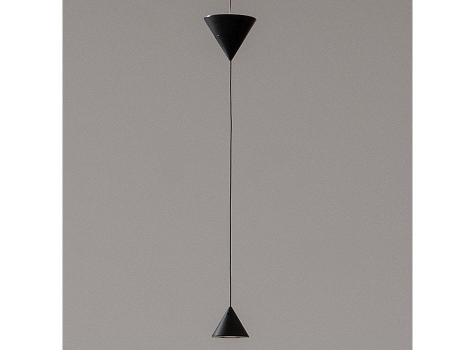 Lampada Sospesa di Design in Gesso bianco e Alluminio Nero 2 Coni - Tesera Viadurini