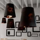 Lampada Sospesa in Lino Antracite con Stampa Interna Design 2 Misure - Bramosia Viadurini