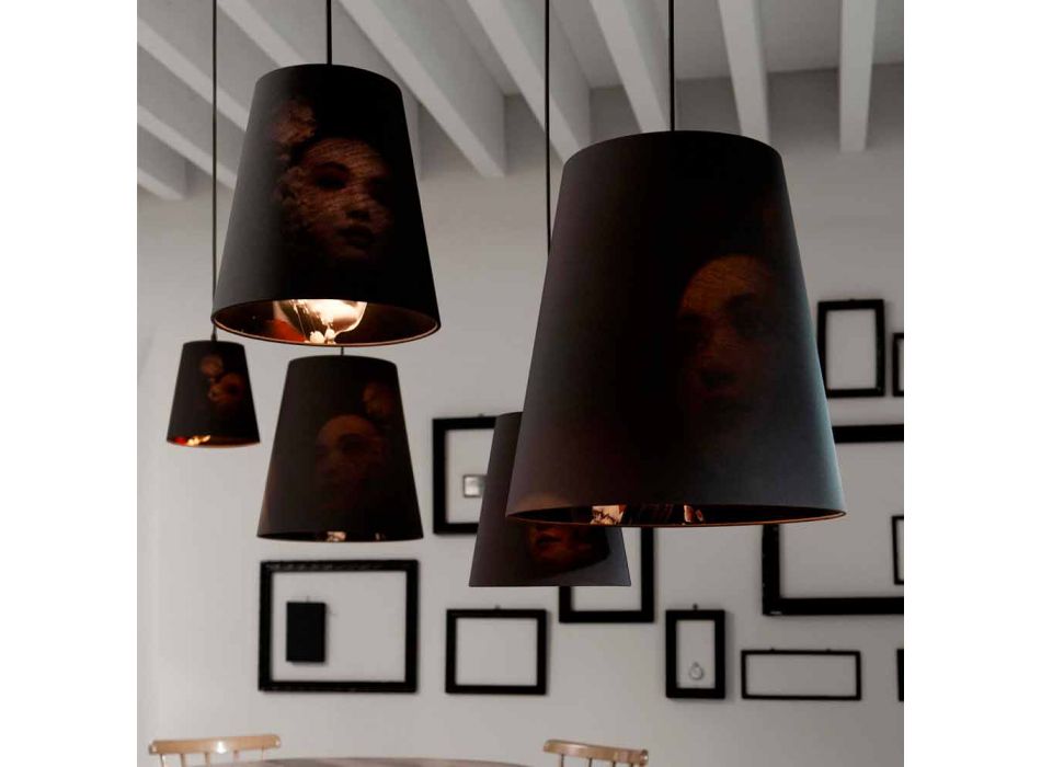 Lampada Sospesa in Lino Antracite con Stampa Interna Design 2 Misure - Bramosia Viadurini