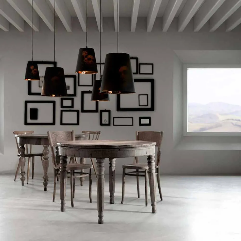 Lampada Sospesa in Lino Antracite con Stampa Interna Design 2 Misure - Bramosia Viadurini