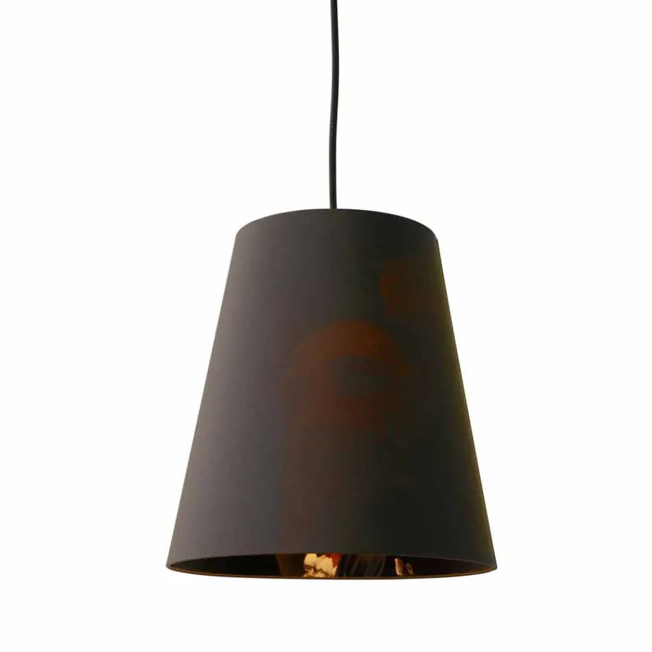 Lampada Sospesa in Lino Antracite con Stampa Interna Design 2 Misure - Bramosia Viadurini