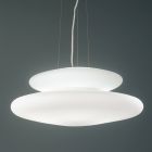 Lampada Sospesa in Vetro Bianco Soffiato e Metallo Cromato - Illumina Viadurini