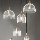 Lampada Sospesa in Vetro Soffiato Rigato e Metallo Verniciato - Giuliano Viadurini