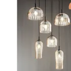 Lampada Sospesa in Vetro Soffiato Rigato e Metallo Verniciato - Giuliano Viadurini