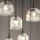 Lampada Sospesa in Vetro Soffiato Rigato e Metallo Verniciato - Giuliano Viadurini