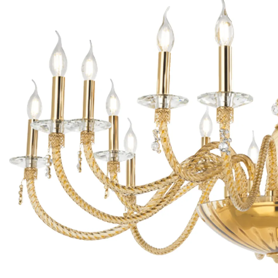 Lampadario 18 Luci Classico in Vetro Soffiato e Dettagli a Mano - Fedra Viadurini