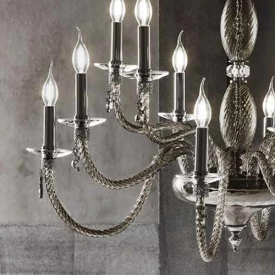 Lampadario 18 Luci Classico in Vetro Soffiato e Dettagli a Mano - Fedra Viadurini