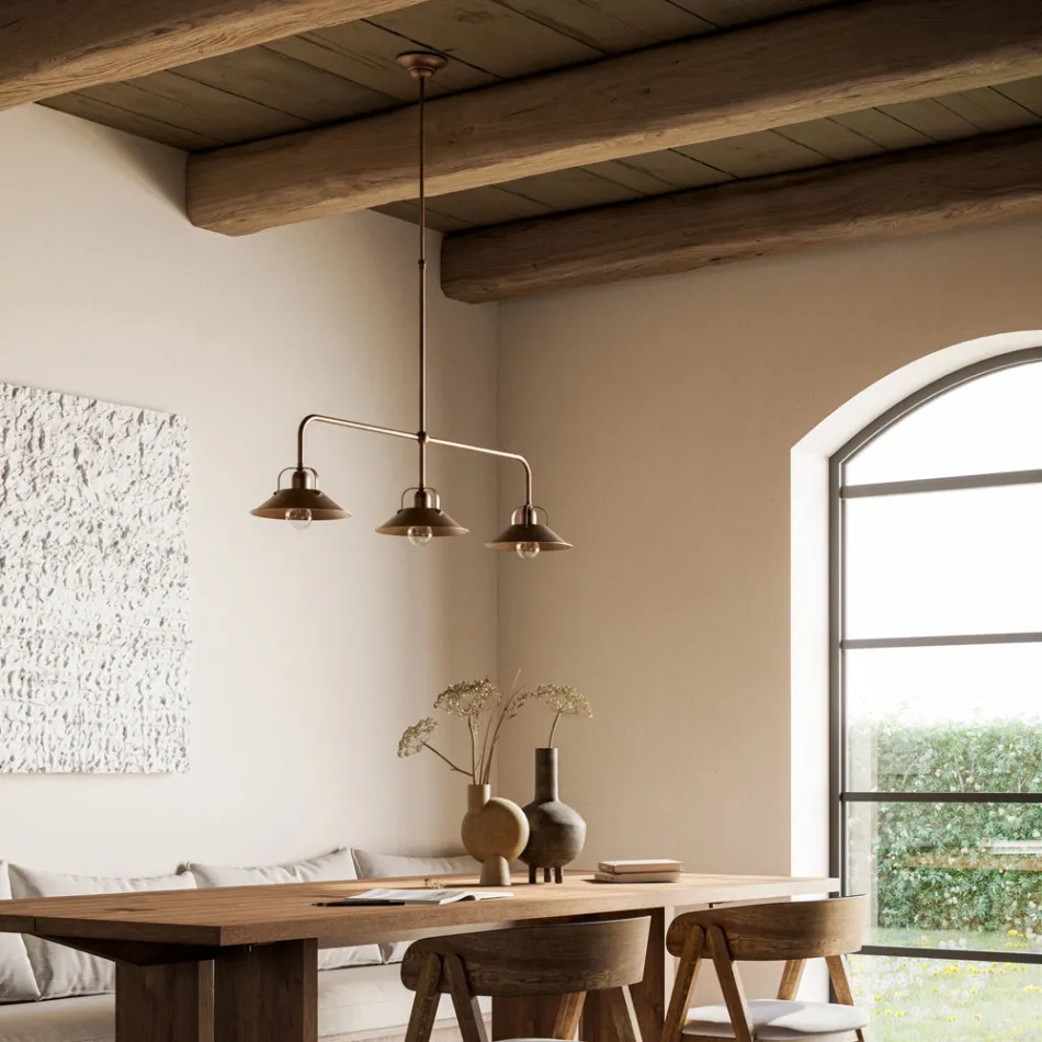 Lampadario 3 Luci in Ottone Stile Vintage Made in Italy - Cascina by Il Fanale Viadurini