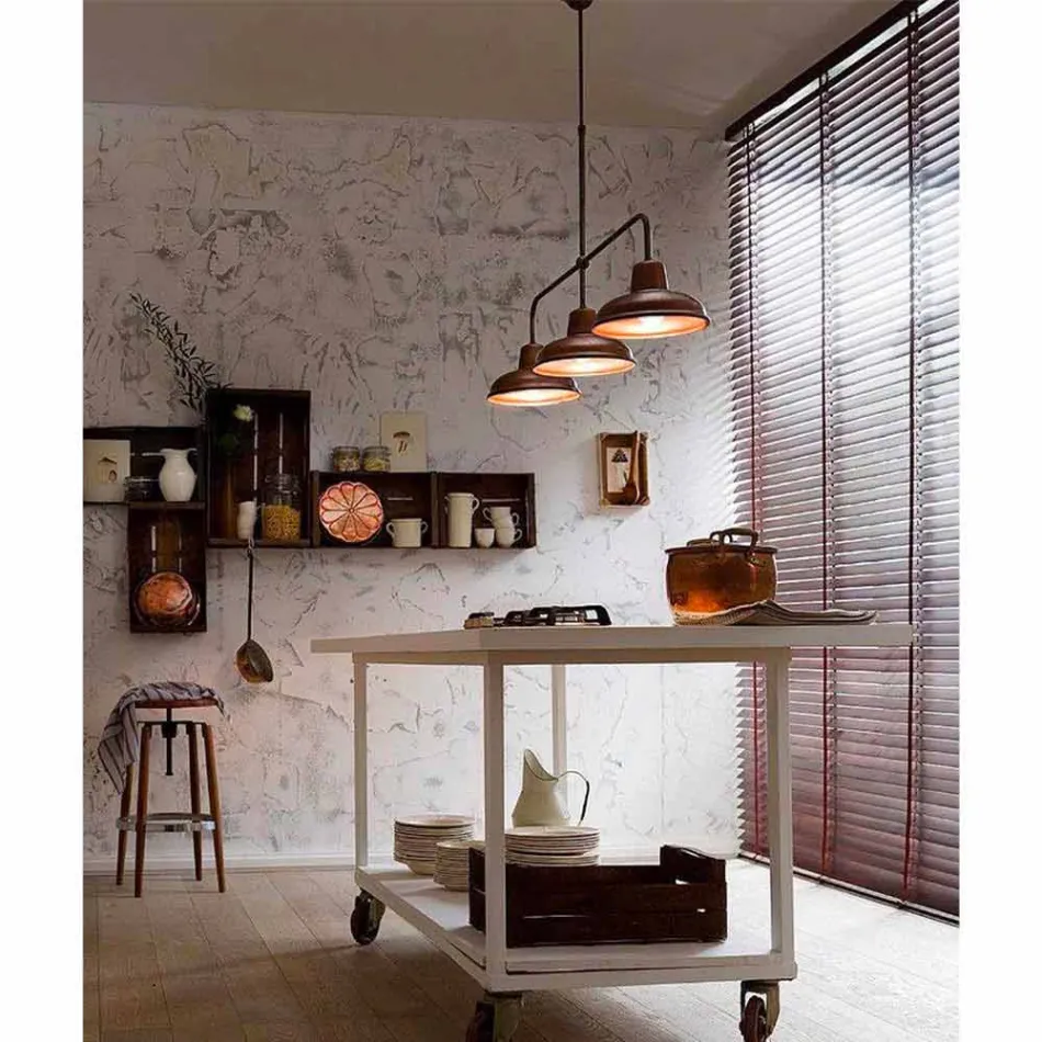 Lampadario a 3 Luci in Rame e Ottone Design Vintage - Contrada by Il Fanale Viadurini