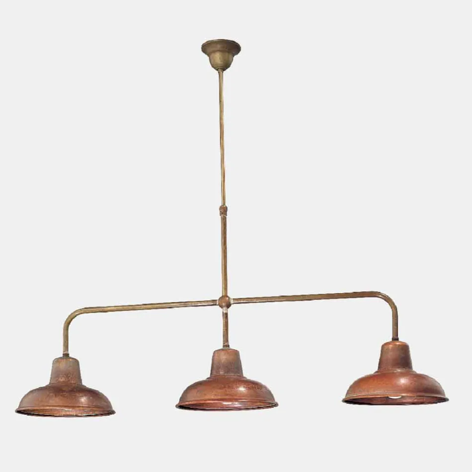 Lampadario a 3 Luci in Rame e Ottone Design Vintage - Contrada by Il Fanale Viadurini