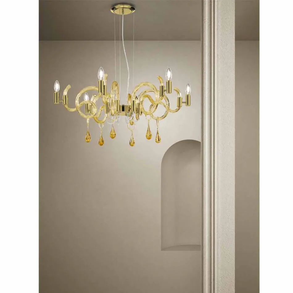 Lampadario a 6 Luci Artigianale in Vetro di Venezia Made in Italy - Bernadette Viadurini