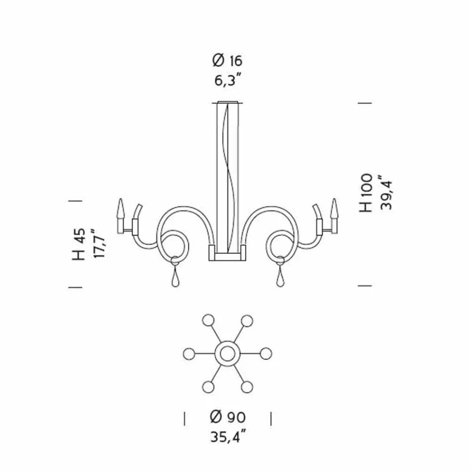 Lampadario a 6 Luci Artigianale in Vetro di Venezia Made in Italy - Bernadette Viadurini