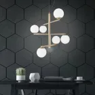 Lampadario a 6 Luci in Metallo Verniciato con Diffusori in Vetro - Lido Viadurini