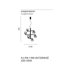 Lampadario a 6 Luci in Metallo Verniciato con Diffusori in Vetro - Lido Viadurini