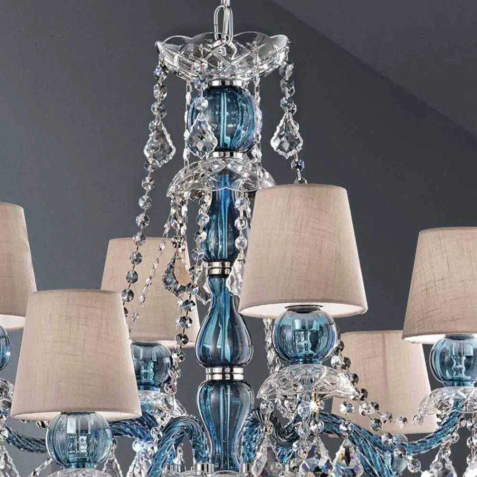 Lampadario a 8 Luci in Vetro Veneziano Lavorato a Mano, Made in Italy - Milagros Viadurini