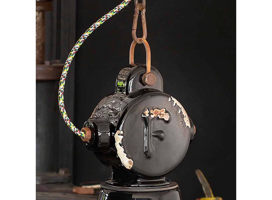 Lampadario a campana vintage in ceramica e metallo Angela Ferroluce Viadurini