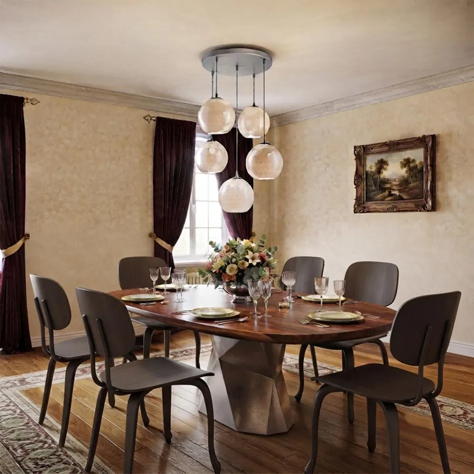 Lampadario a Cinque Cupole Sospeso in Vetro Veneziano Made in Italy - Lucilla Viadurini