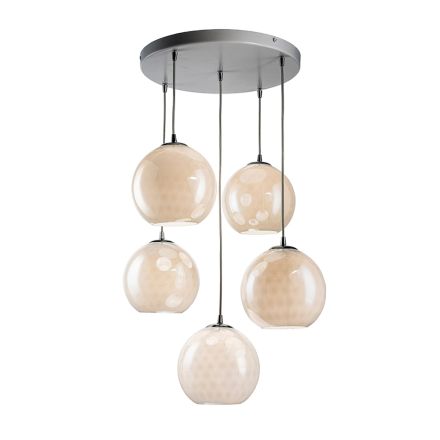 Lampadario a Cinque Cupole Sospeso in Vetro Veneziano Made in Italy - Lucilla Viadurini