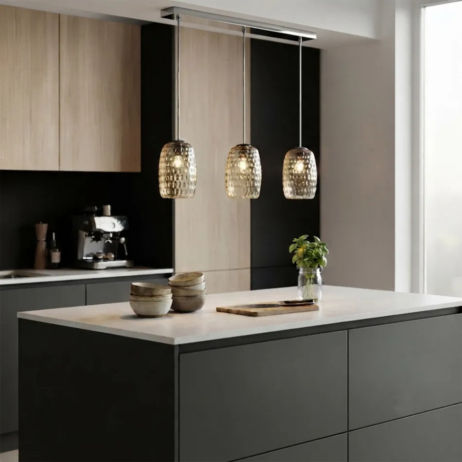 Lampadario a Due o Tre Lumi in Vetro Soffiato a Mano Made in Italy - Sibilla Viadurini