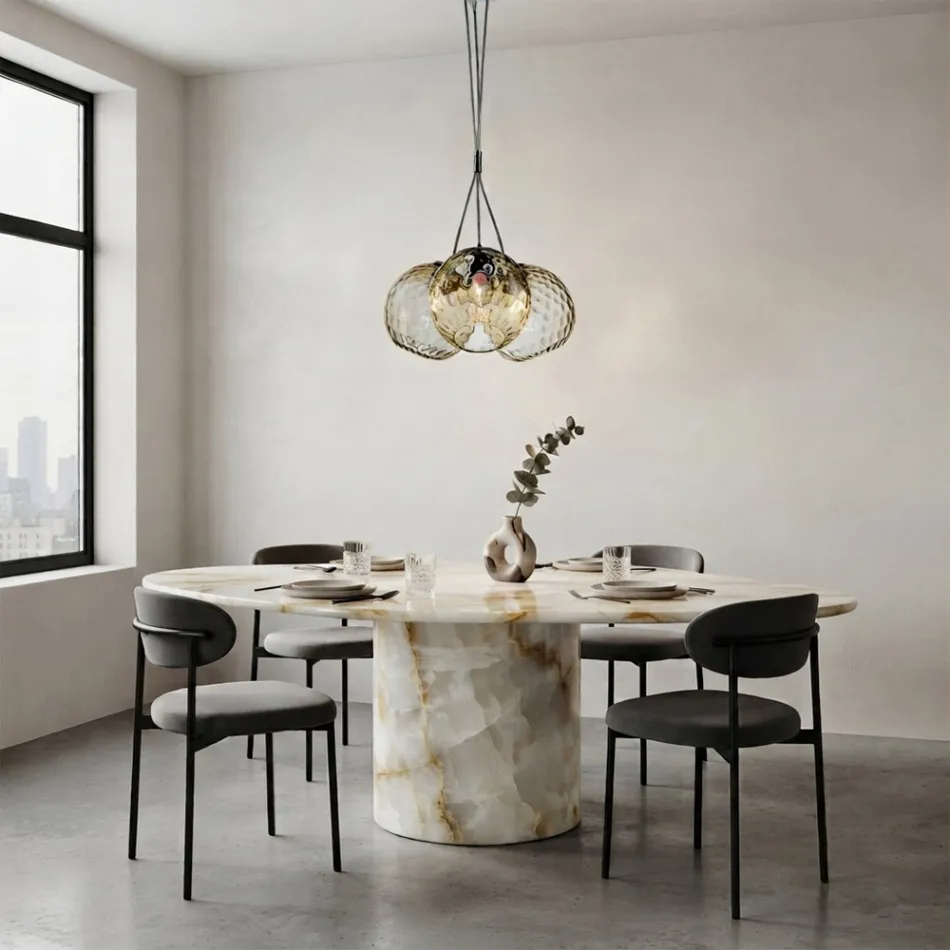 Lampadario a Mazzo Tre Lumi in Vetro Soffiato Veneziano Made in Italy - Lucilla Viadurini