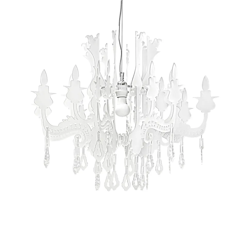 Lampadario a Sospensione Bianco Satinato in Plexiglass Made in Italy - Luca Viadurini