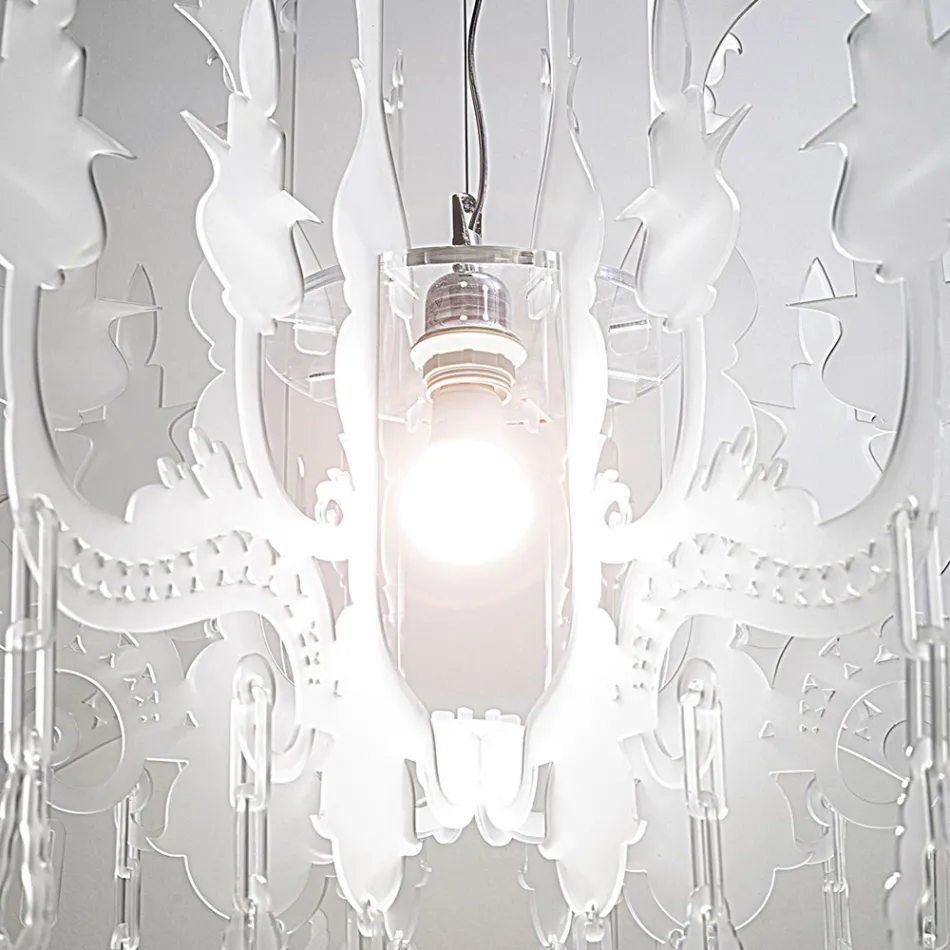 Lampadario a Sospensione Bianco Satinato in Plexiglass Made in Italy - Luca Viadurini