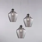 Lampadario a Sospensione in Metallo in Vetro Nero 3 Luci - Alnitak Viadurini