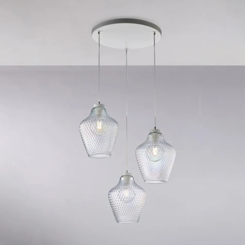 Lampadario a Sospensione in Metallo in Vetro Nero 3 Luci - Alnitak Viadurini